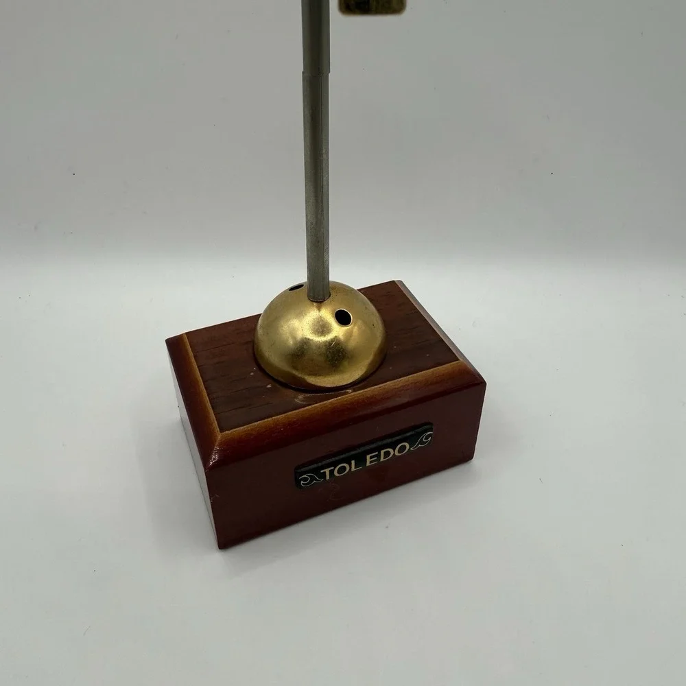 Vintage TOLEDO Spanish Damascene Brass Cocktail Mini Sword Picks Wood Stand ONLY